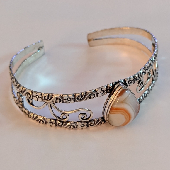 Sardonyx Gemstone 925 Sterling Silver Handmade Adjustable Cuff Bracelet - Picture 1 of 6
